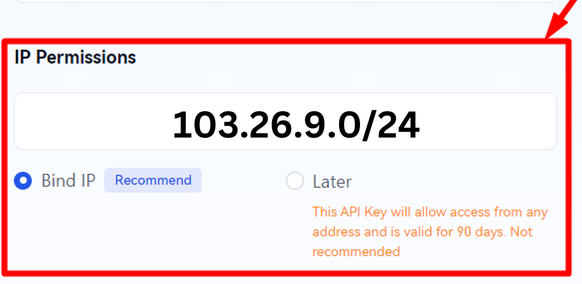 Gate.io IP address binding section with 'Bind IP (Recommended)' selected and IP address field showing '173.212.219.147'.
